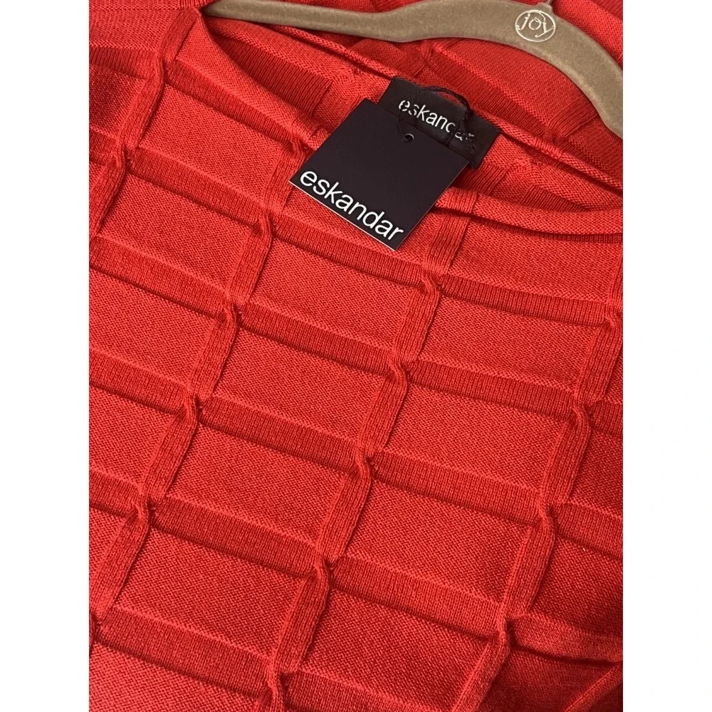 NWT eskandar Slim Sleeve Kaftan Sweater Long Plus O/S Red Silk Cashmere Textured